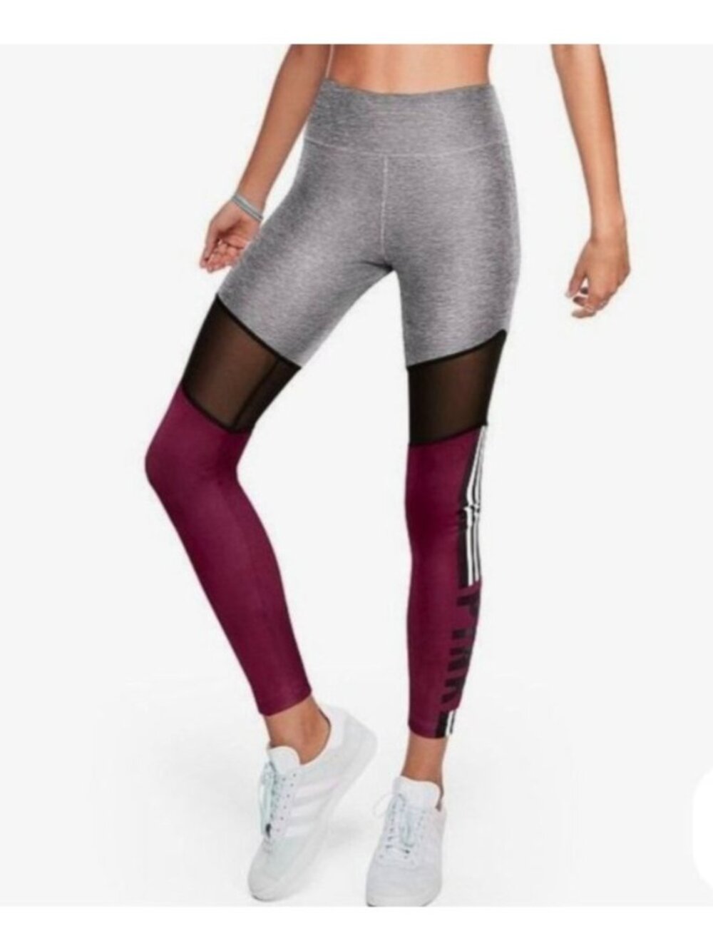 Victorias Secret PINK S Ultimate Leggings Colorblock Mesh Gray Maroon Athletic